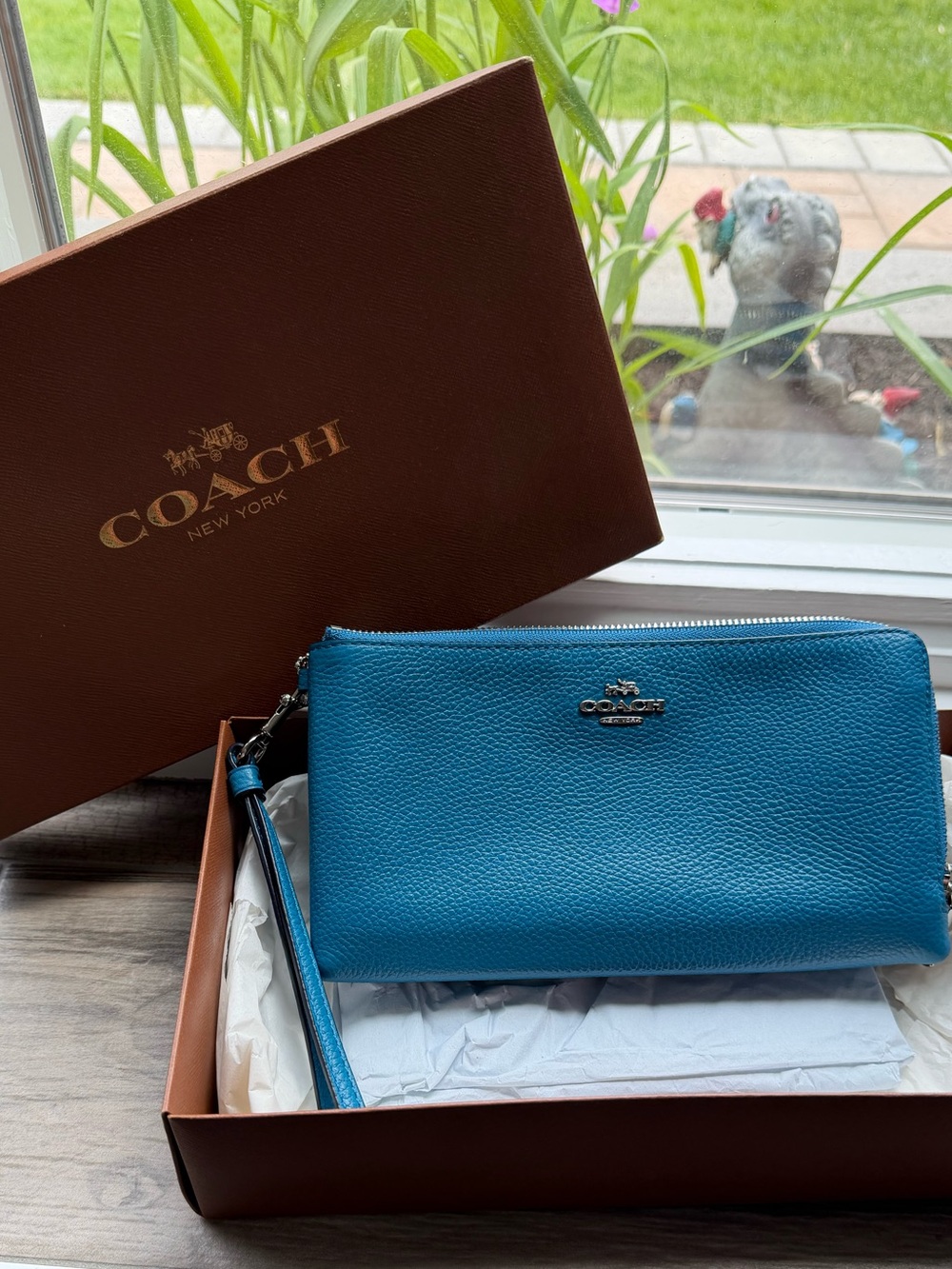 Coach Teal Leather Wristlet
